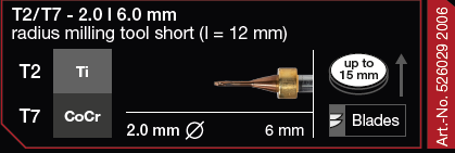 T2/T7 2.0mm radius milling tool