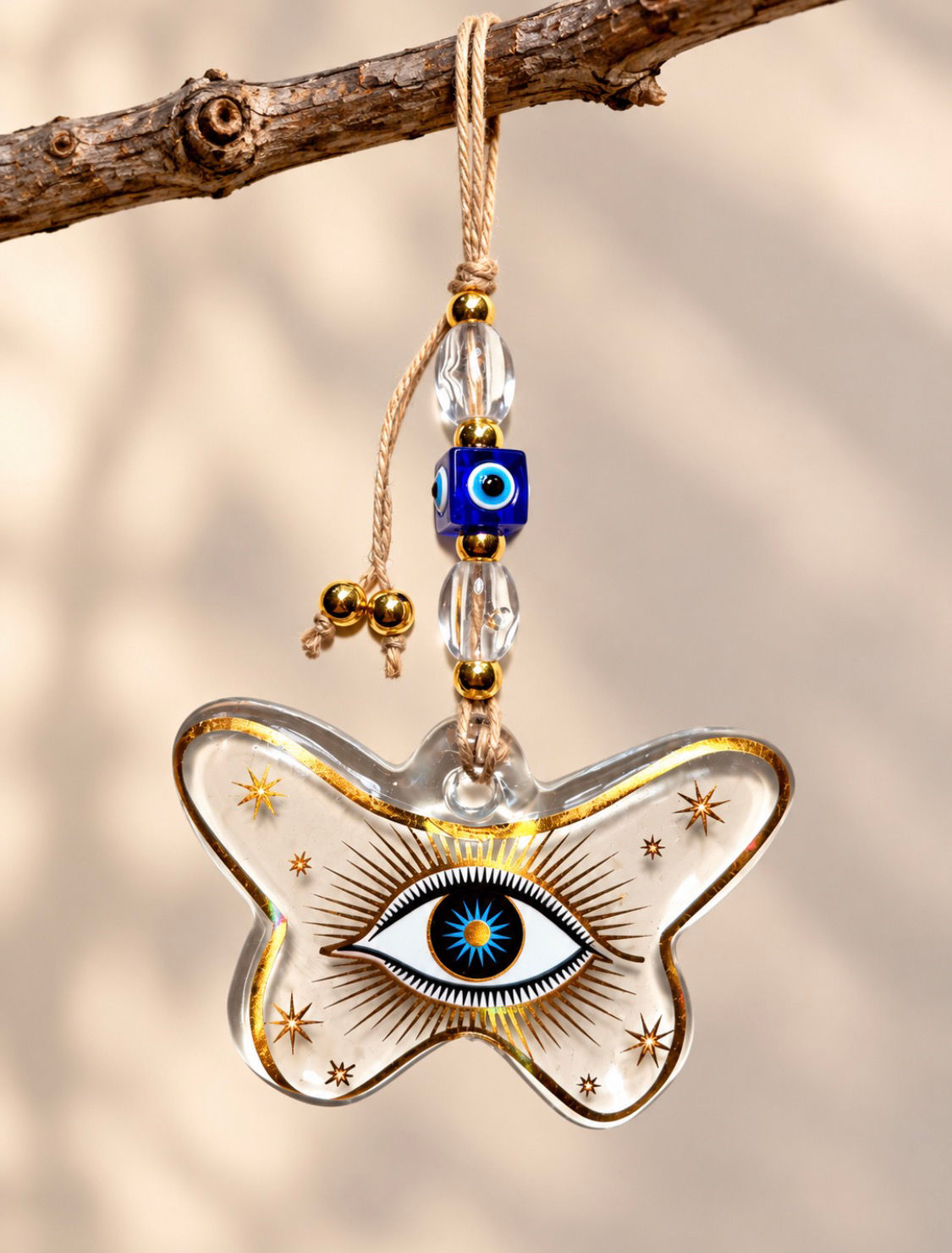 14587-50 Gold & Blue Evil Eye Butterfly Ornament