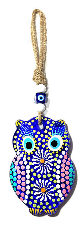 Thumbnail: 14591 Glass Owl Hand Painted Evil Eye Wall Decoration (Please See Variations)