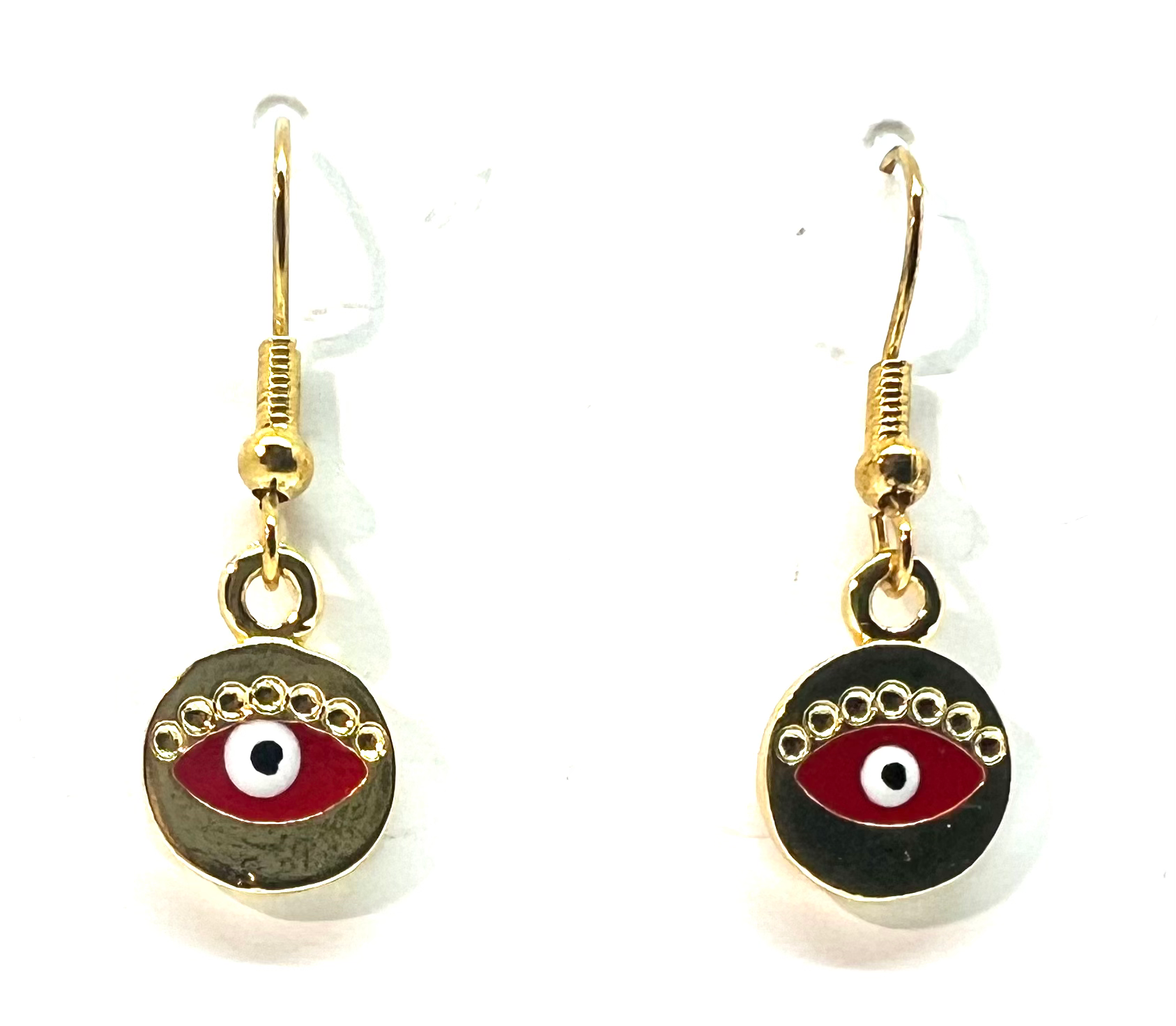 EAR-10008 Gold Red Evil Eye Earring