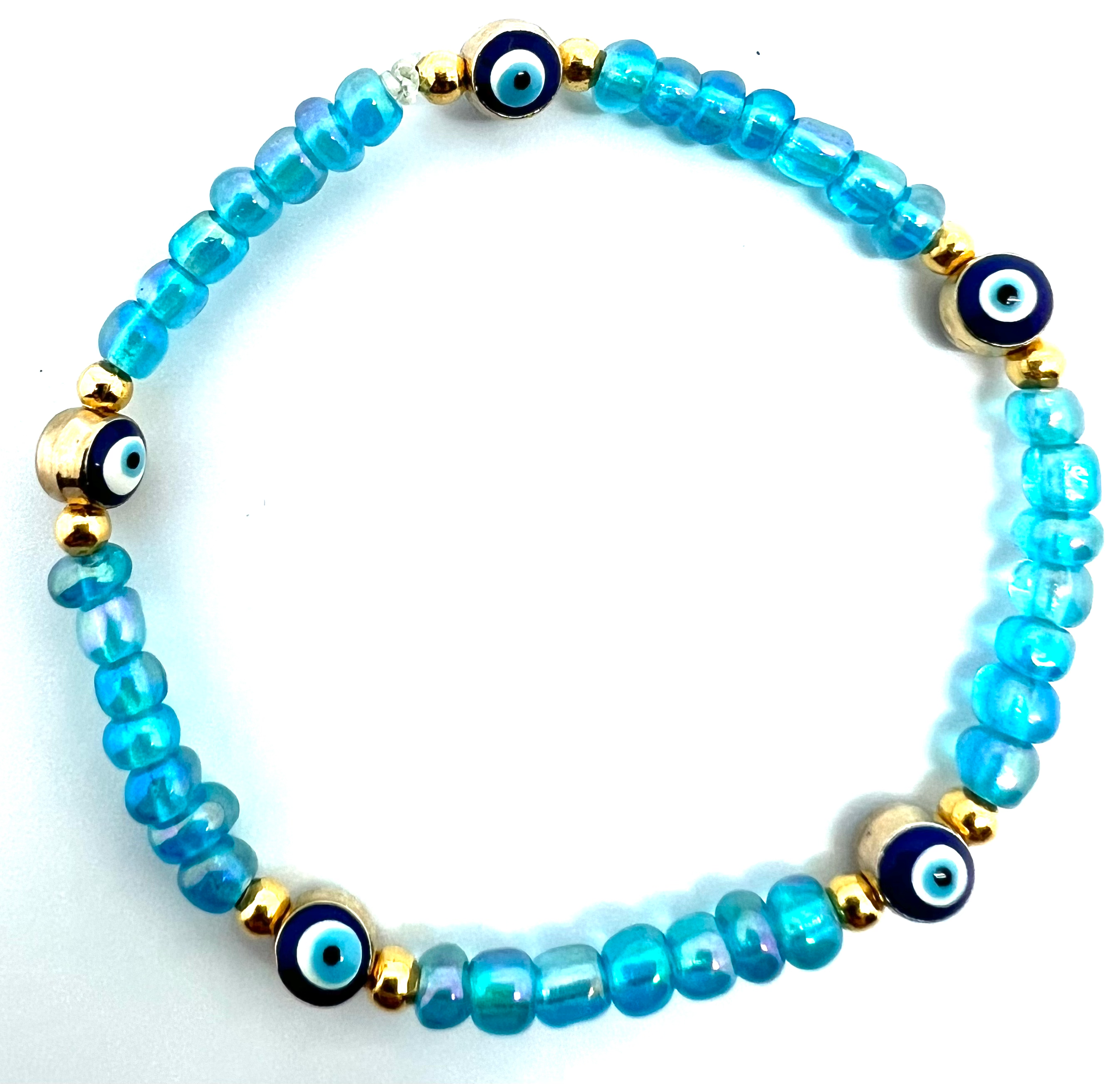 BR-10253 Evil Eye Seed Bead Stretch Bracelet