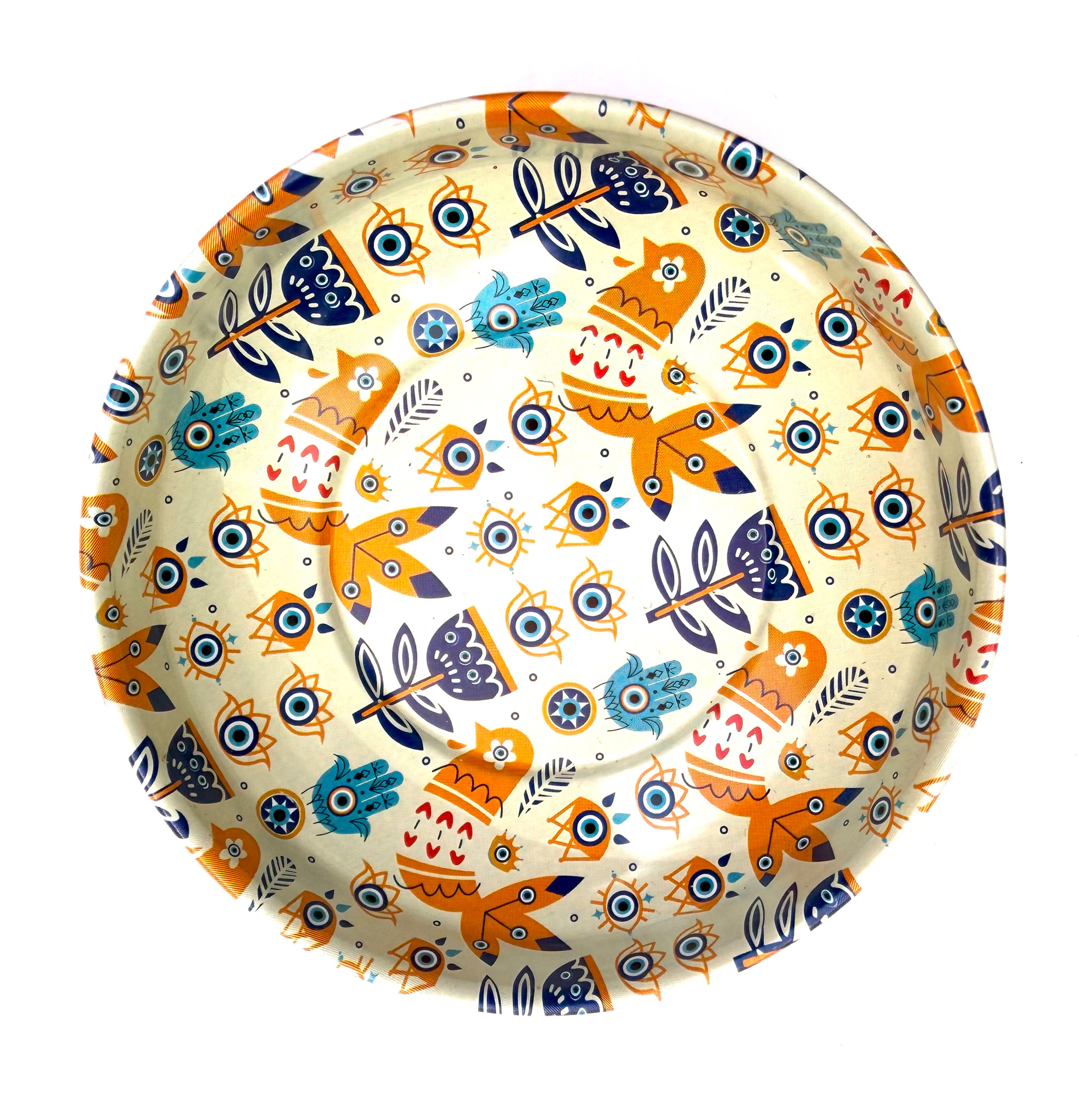 HG-10056 Evil Eye Hamsa Hand Good Luck Metal Tin Bowl