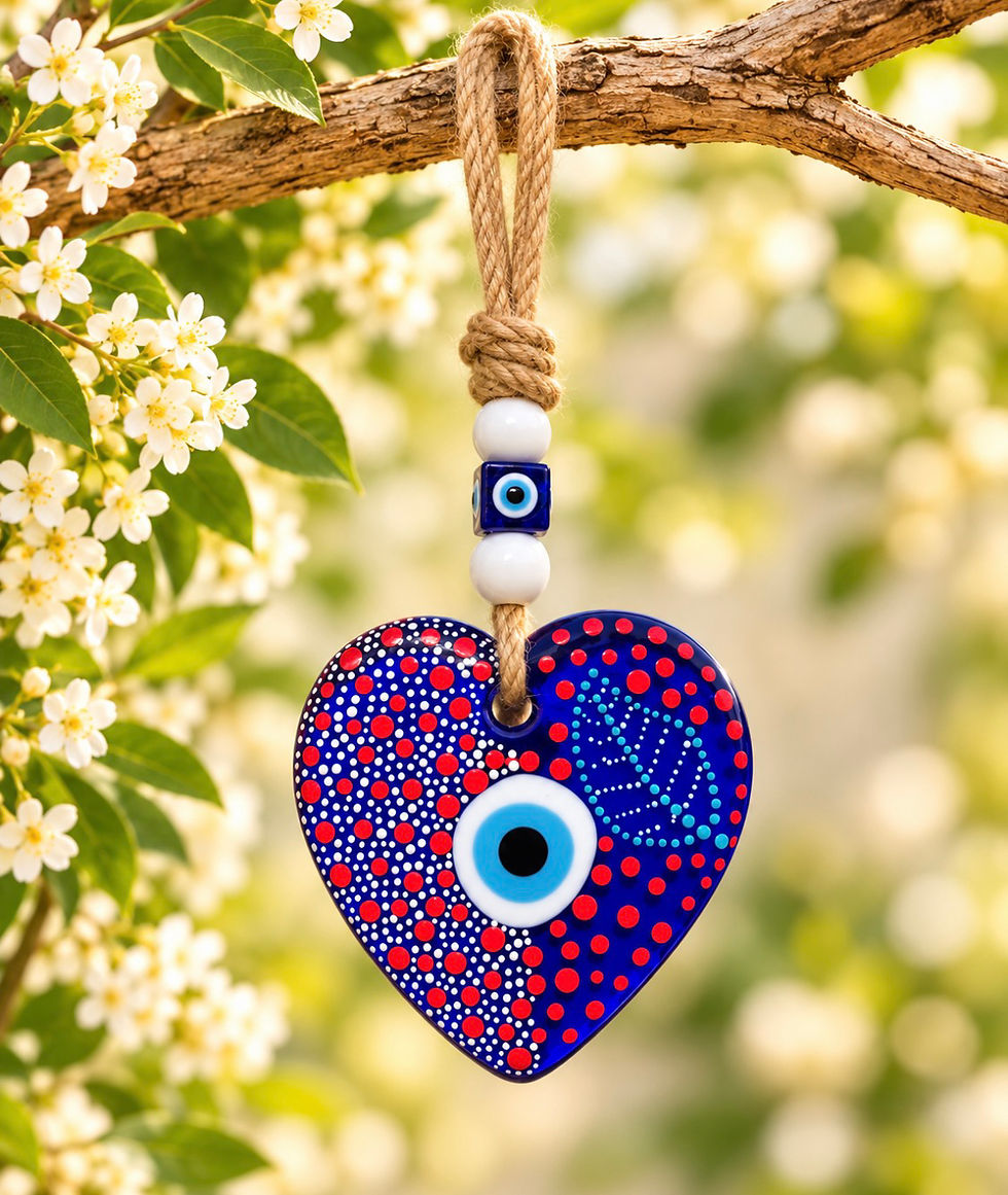 Thumbnail: 14589-C Hand-Painted Blue Glass Evil Eye Heart Ornament (See Variations)