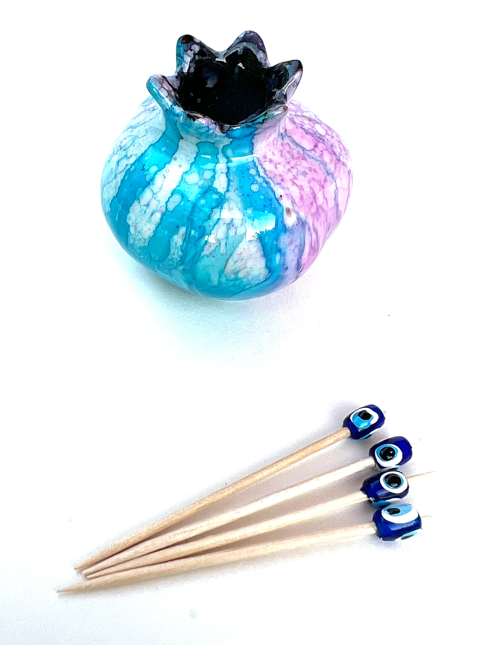 Thumbnail: HG-10019 Pomegranate Ceramic Evil Eye Good Luck "Toothpick Holder"