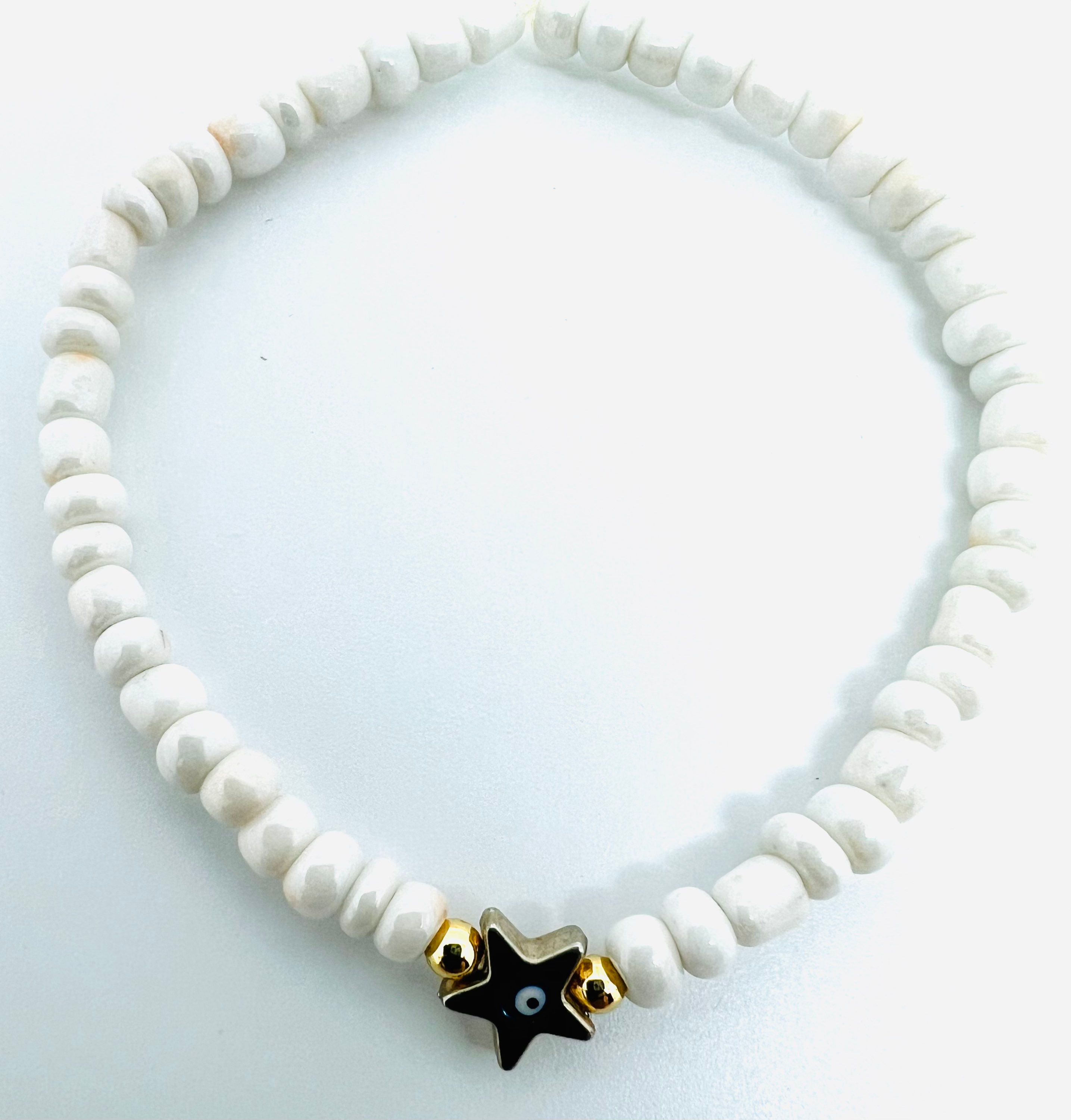 BR-10205 Evil Eye Star Seed Bead Stretch Bracelet