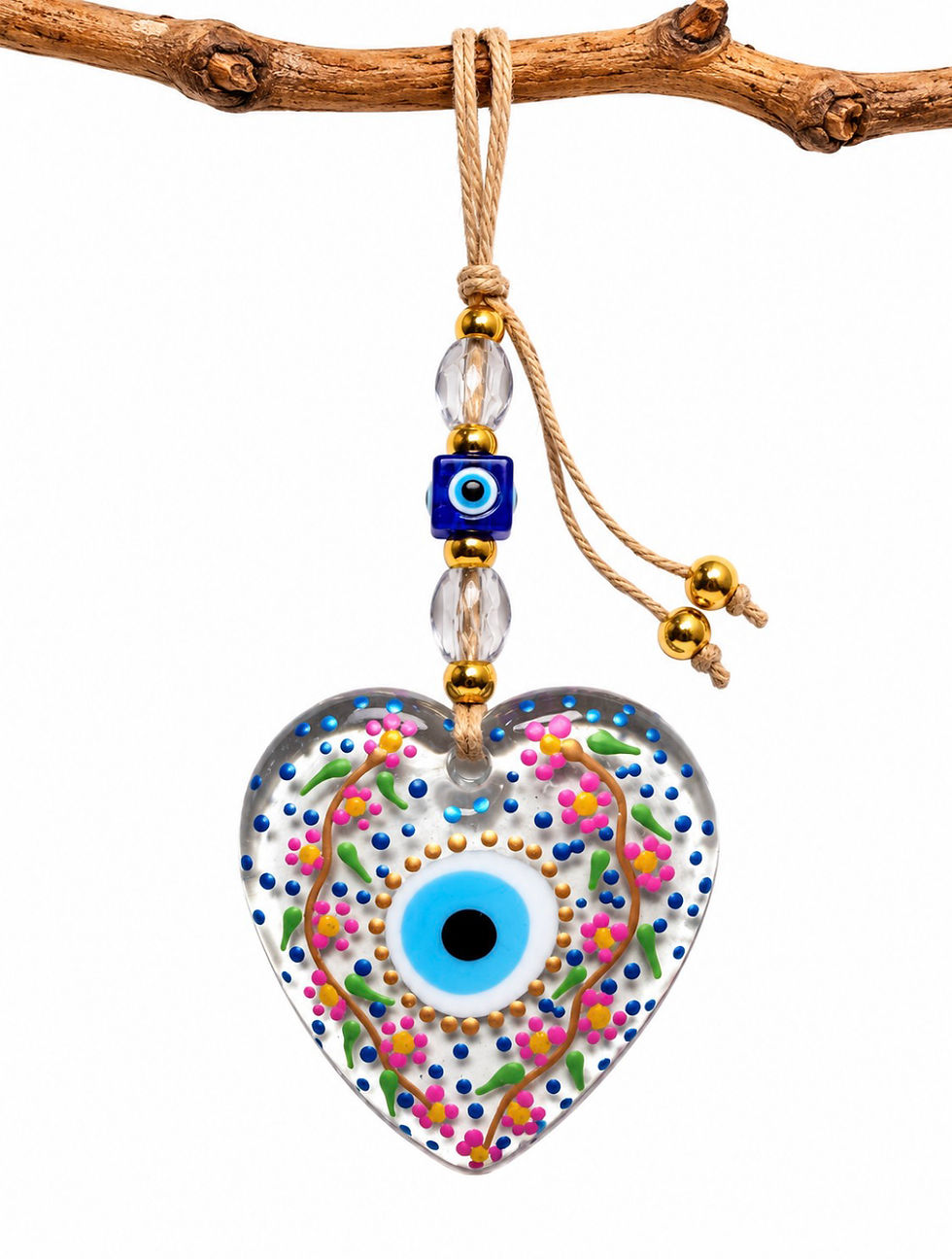 Thumbnail: 14589-E Hand-Painted Clear Glass Evil Eye Heart Ornament (See Variations