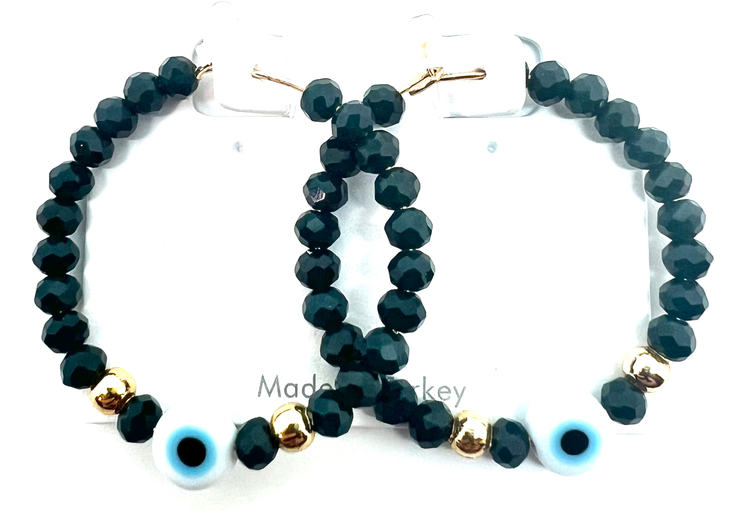 EAR-10006 Gold Hoop Round Evil Eye and Beaded Earring