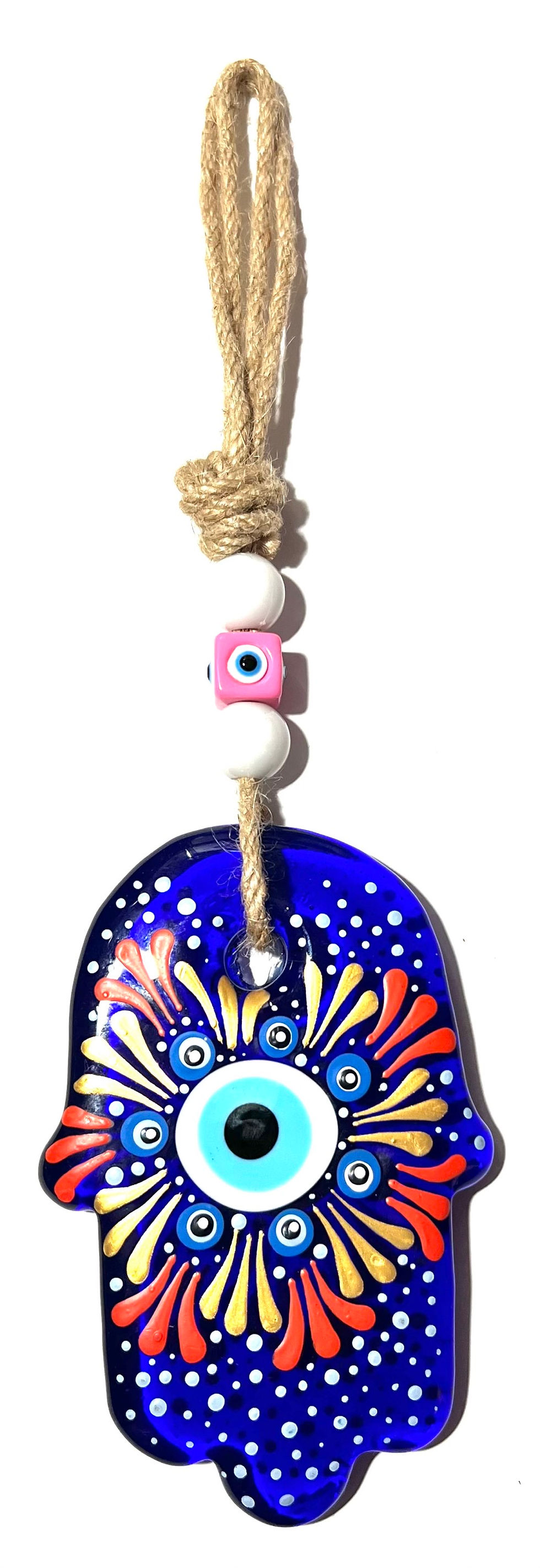 14592-9 Glass Hamsa Hand Hand Painted Evil Eye Wall Decoration