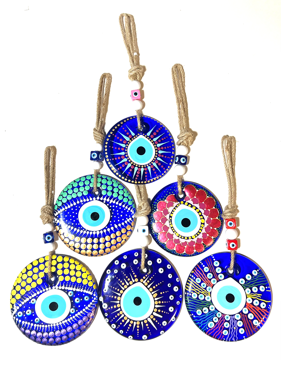 14500-G Glass Round Hand Painted Good Luck Evil Eye (Pls See Variations)