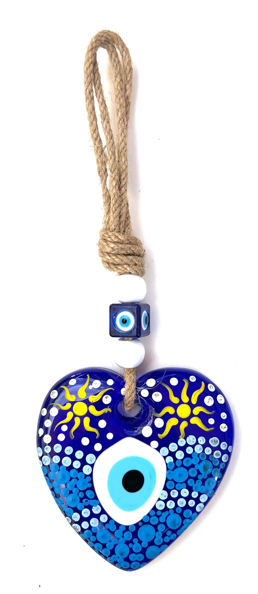 Thumbnail: 14589 Glass Heart Hand Painted Good Luck Evil Eye (Please See Var