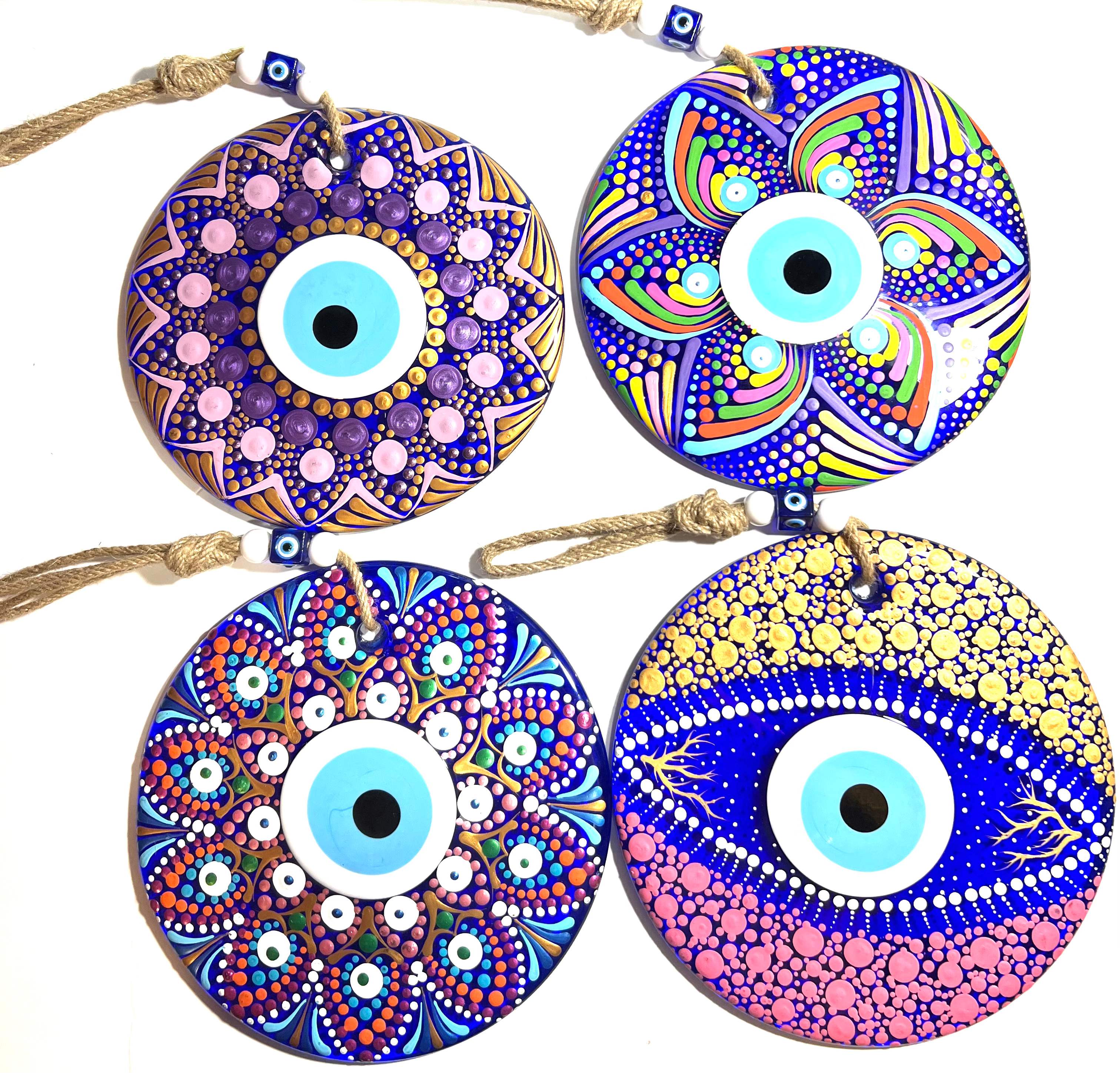 14512-B Glass Round Hand Painted Good Luck Evil Eye (Pls See Variations)