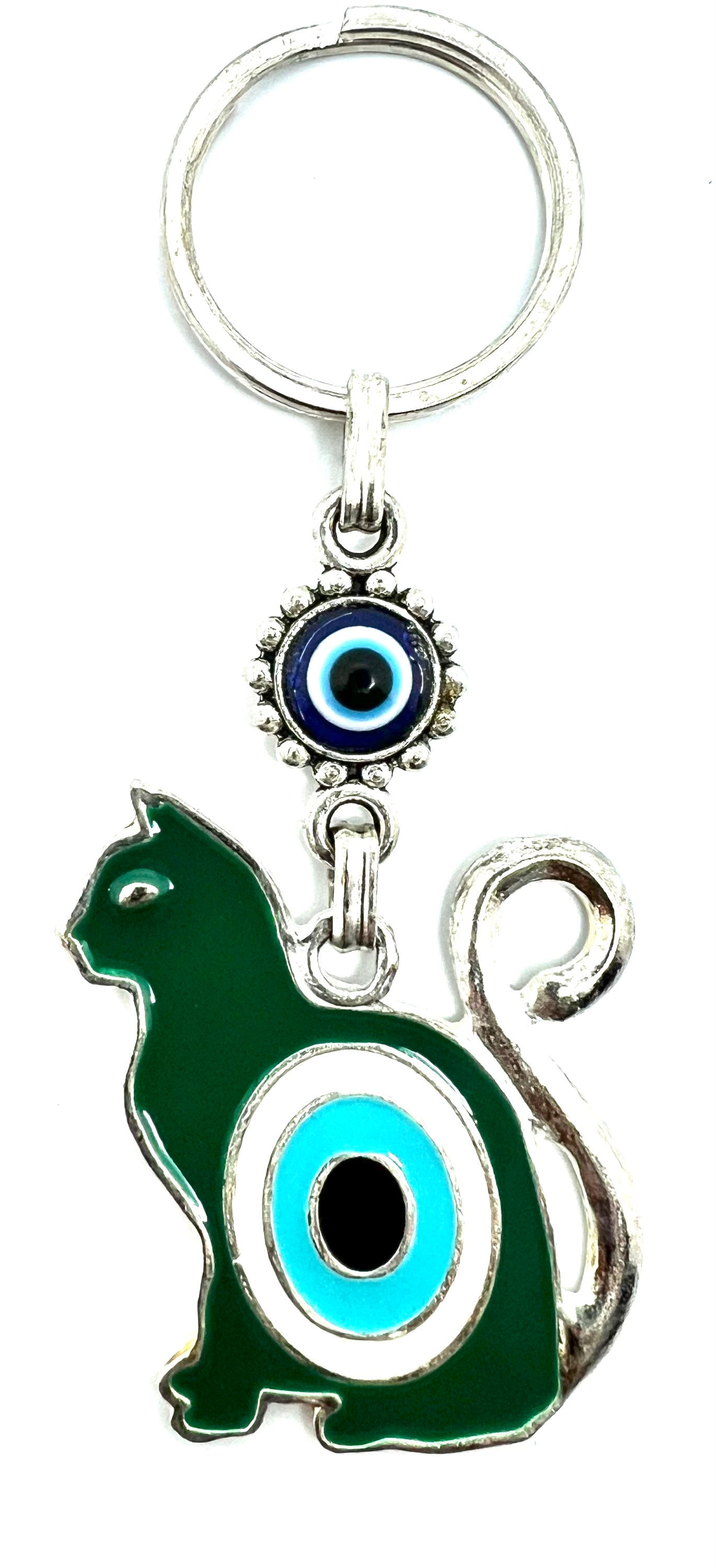 KEY-10224 Evil Eye Enamel "Cat" Key Ring or Car Ornament