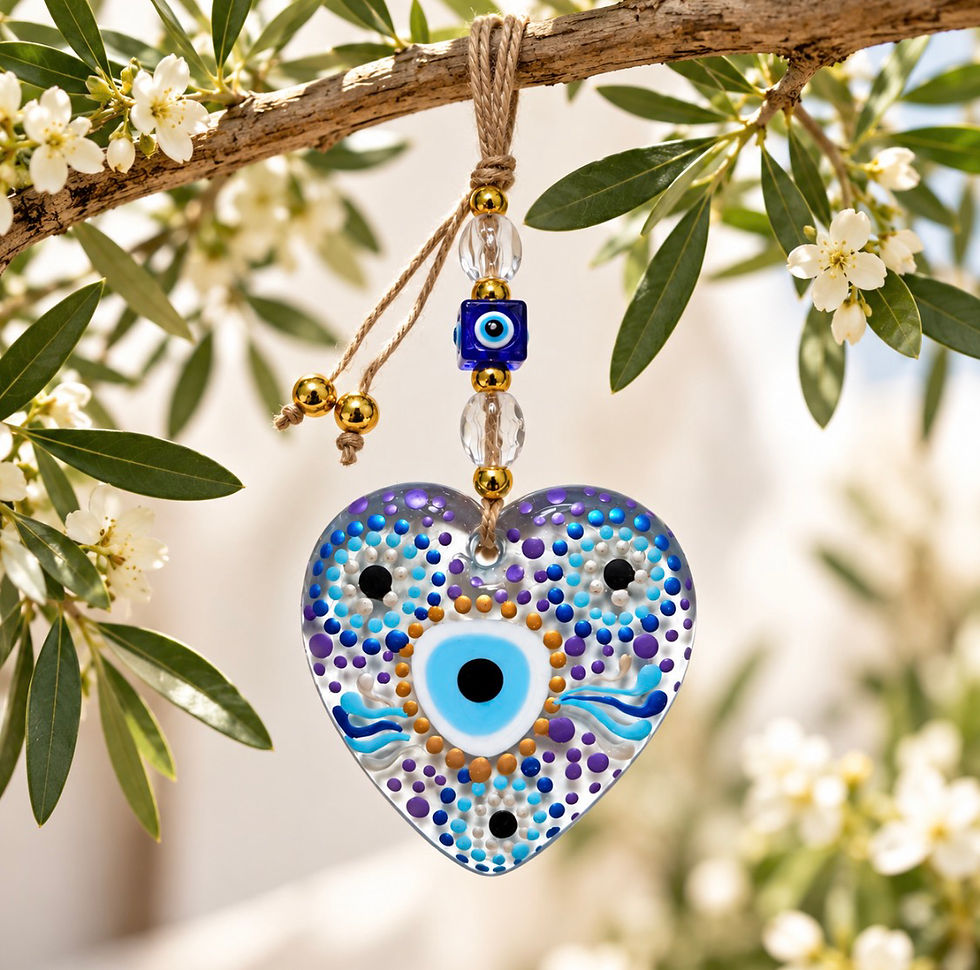 Thumbnail: 14589-D Hand-Painted Clear Glass Evil Eye Heart Ornament (See Variations)