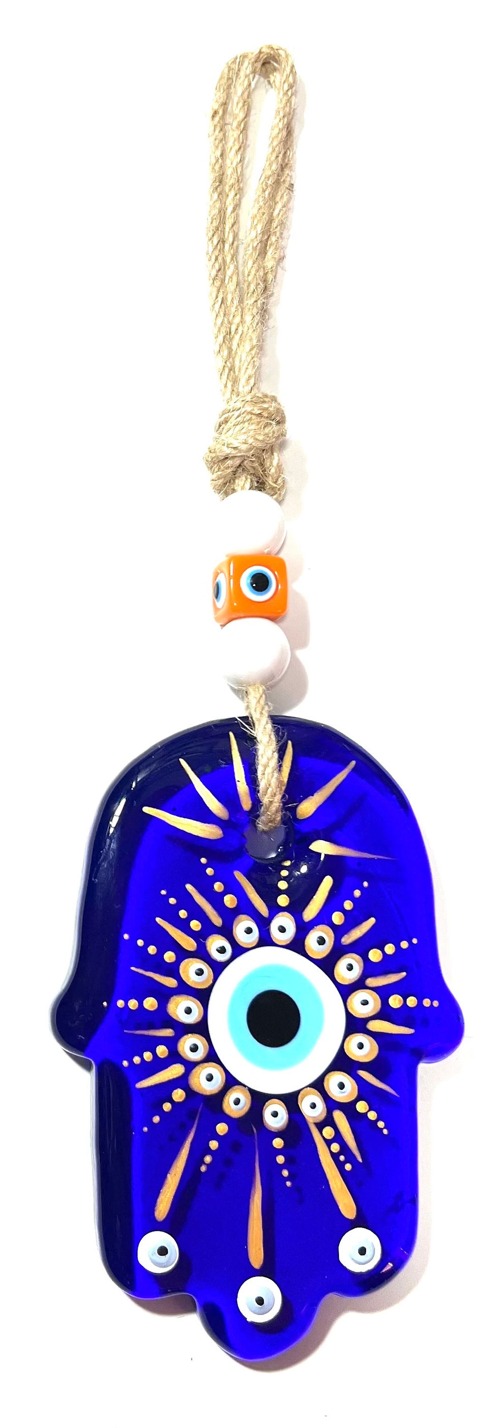 14592-21 Glass Hamsa Hand Hand Painted Evil Eye Wall Decoration