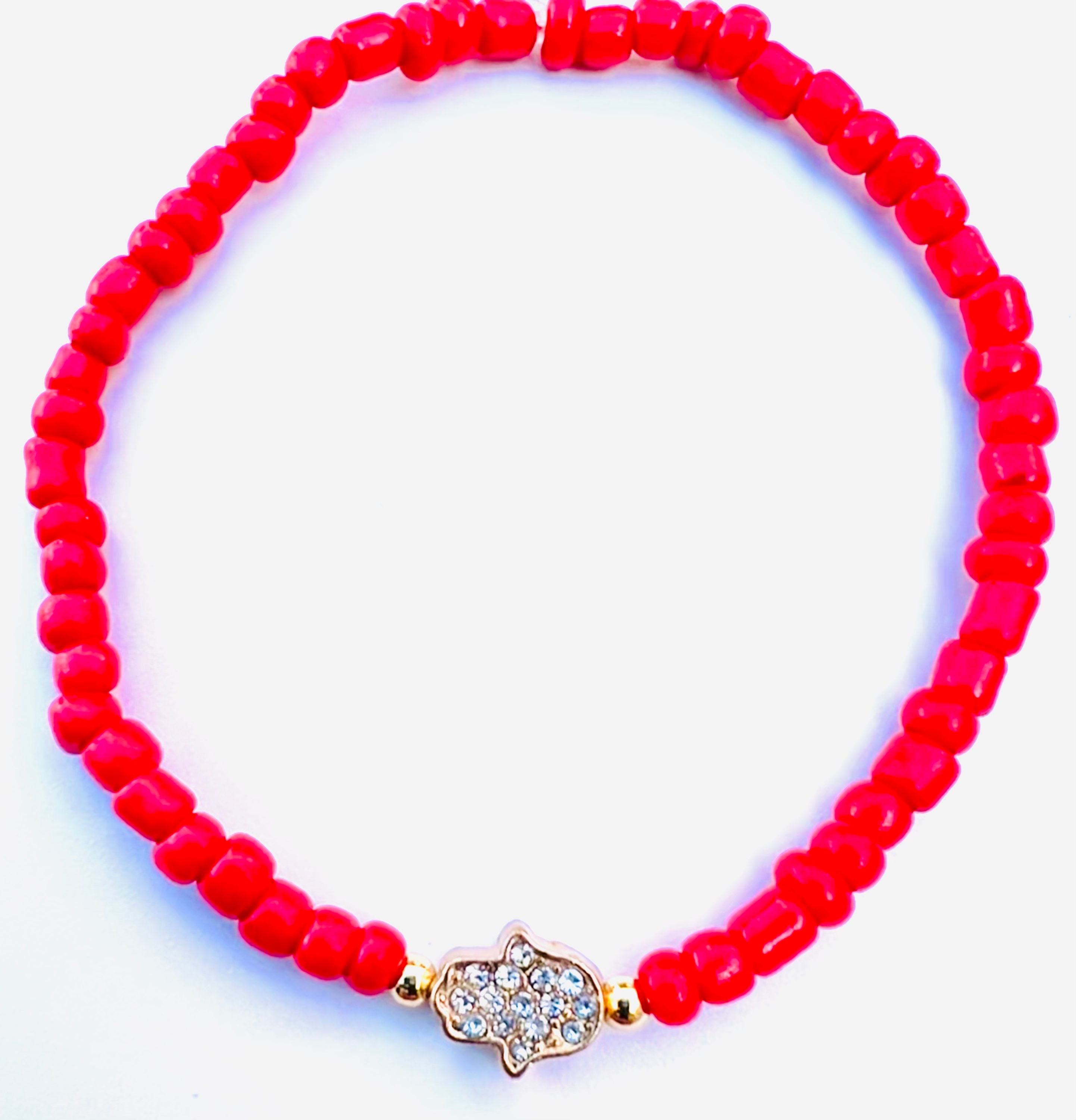 BR-10215 Hamsa Hand Seed Bead Stretch Bracelet