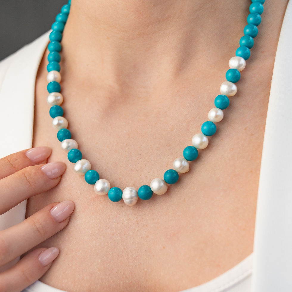 “Ege Nefesi” Turkuaz Taş ve İnci Kolye