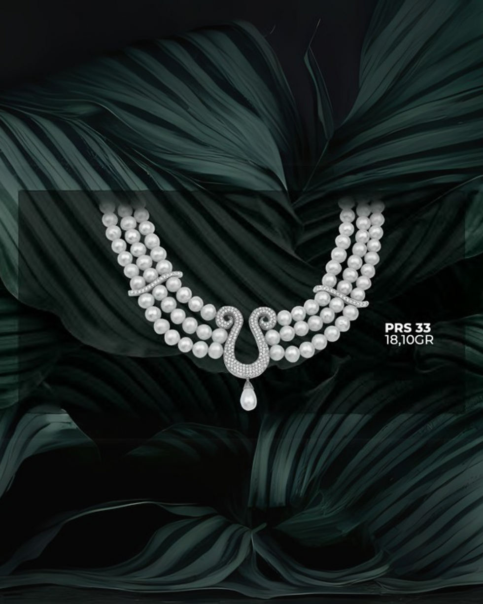 Üç Sıralı İnci ve İşlemeli Kolye – 18,10 gr