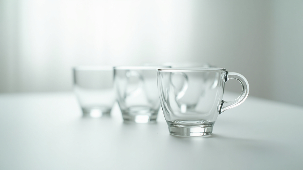 Close-up view of glass cupping cups arranged on a clean white surface