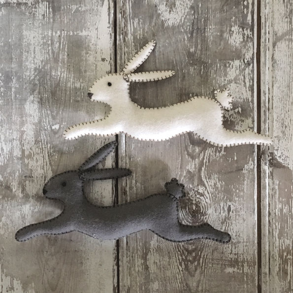 Thumbnail: Large Grey Felt Leaping Hare Decoration