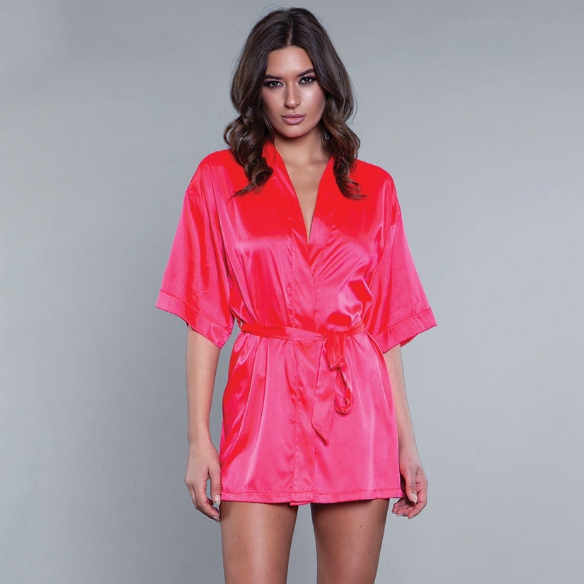 Thumbnail: BeWicked Satin Robe-Hot Pink Medium