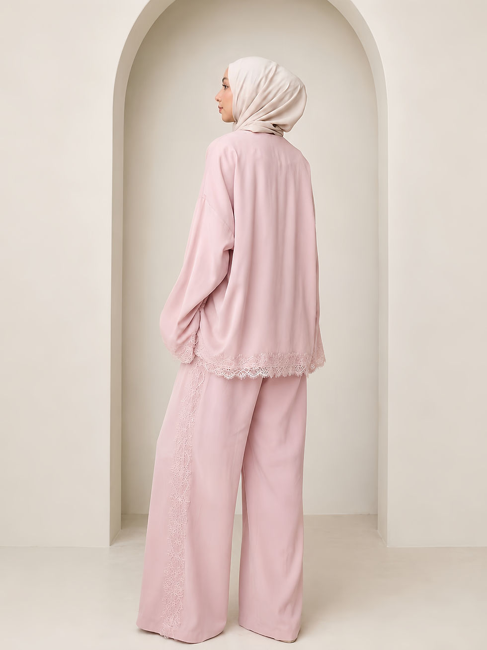 Thumbnail: Modest pink lace set
