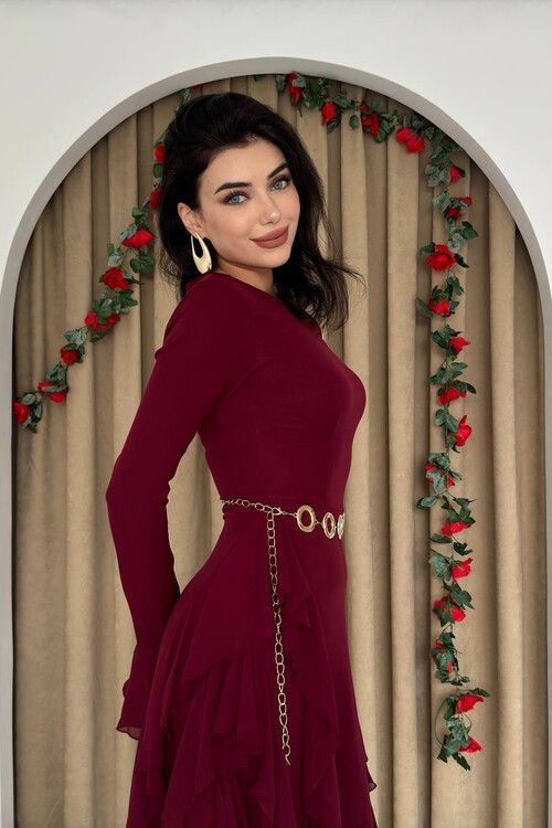 Thumbnail: Ruffled fully lined red dress