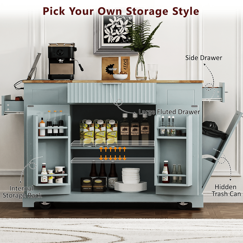 Miniaturbild: Fluted Kitchen Island with Trash Can Storage Cabinet