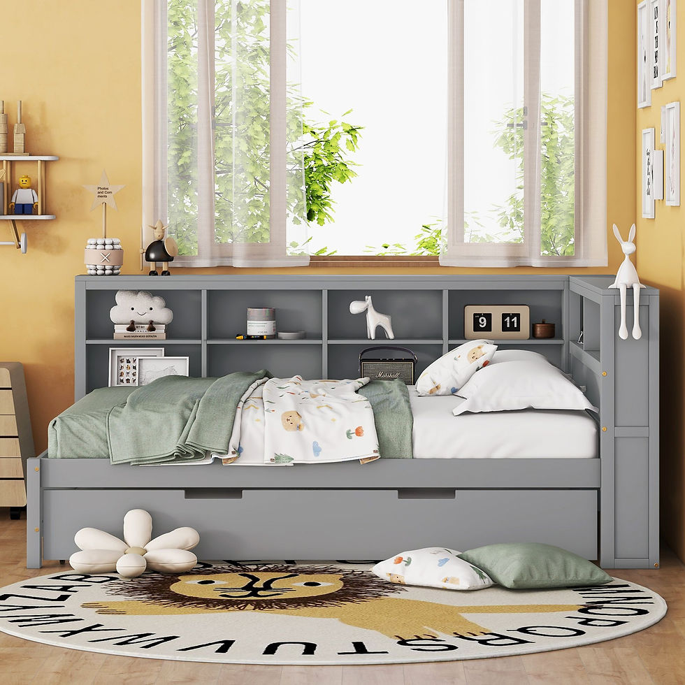 Miniaturbild: Wooden Full Size DayBed with Twin Size Trundle, DayBed with Storage Shelf and US