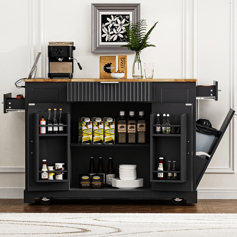 Pikkukuva: Fluted Kitchen Island with Trash Can Storage Cabinet