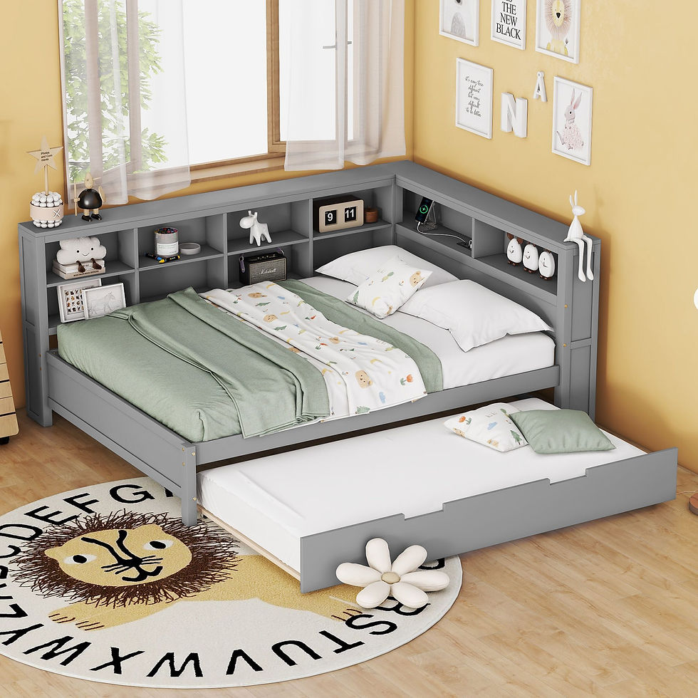 Miniaturbild: Wooden Full Size DayBed with Twin Size Trundle, DayBed with Storage Shelf and US