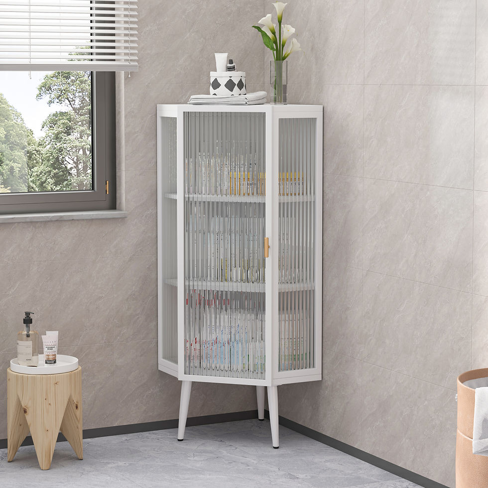 Floor Coner Bath Cabinet,Three Tiers With Tempered Glass Doors 22.25''