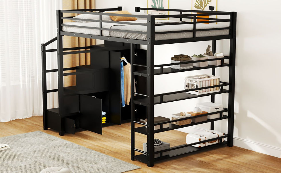 Miniatura: Full Size Metal Loft Bed with Storage Shelves, Cabinets and Wardrobe, Black