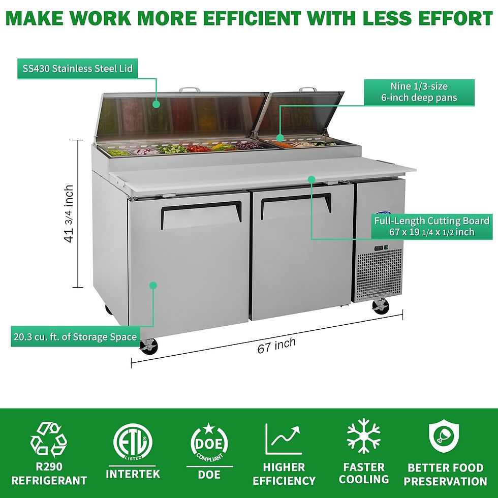 Pikkukuva: Orikool 67 IN Commercial Pizza Prep Table with a Built-in Refrigerator