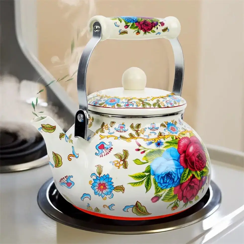 Miniatura: Chinese Style Enamel Teapot 2.5L Antiscald Handle Gas Water Kettle Pear-shaped 