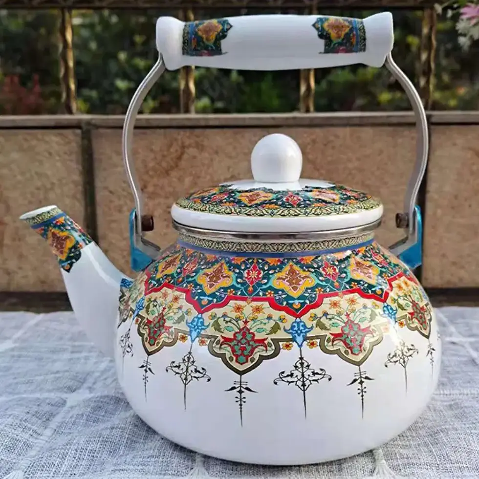 Miniatură: Chinese Style Enamel Teapot 2.5L Antiscald Handle Gas Water Kettle Pear-shaped 