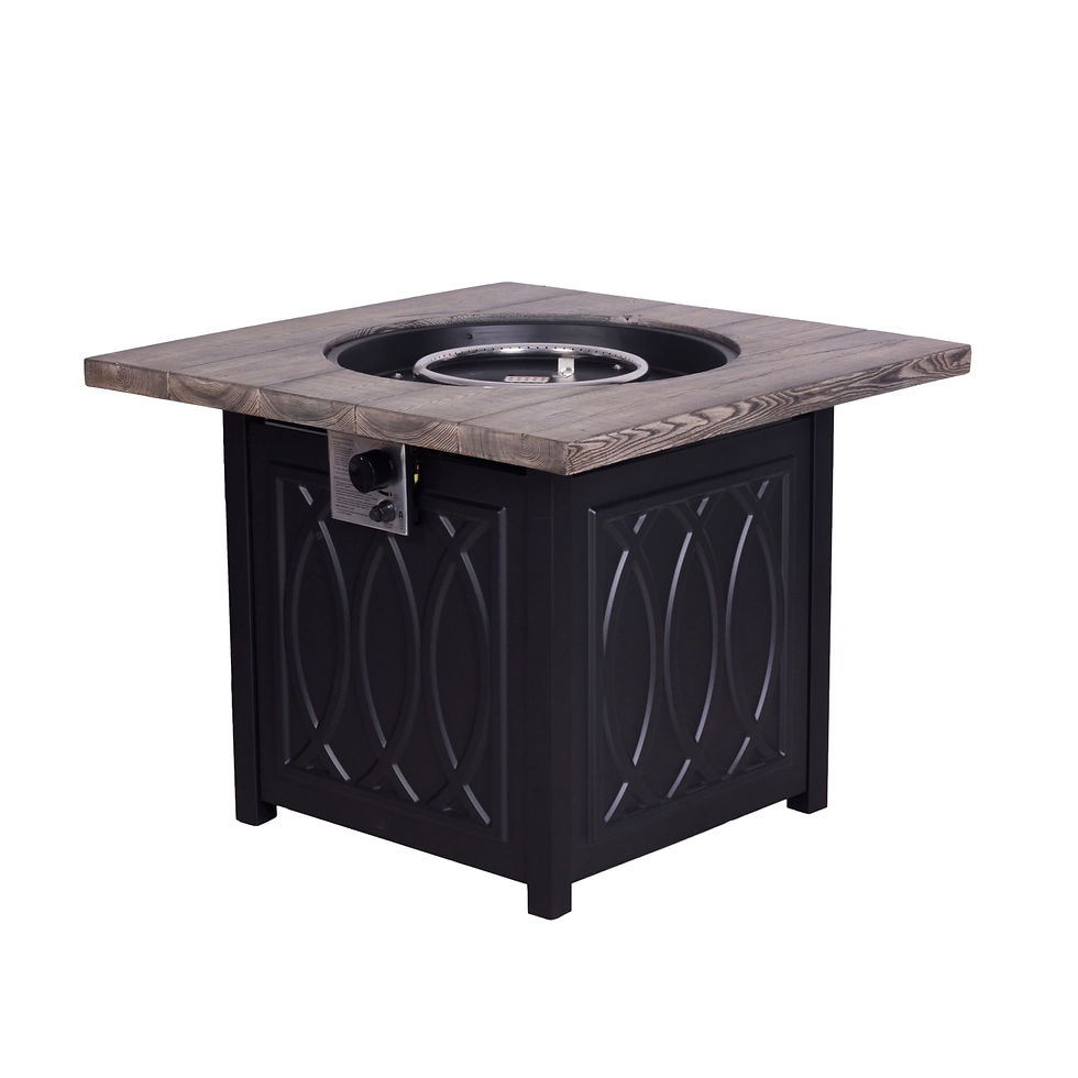 Miniatura: Faux Woodgrain Table top And Steel Base Propane Outdoor Fire Pit Table With Lid