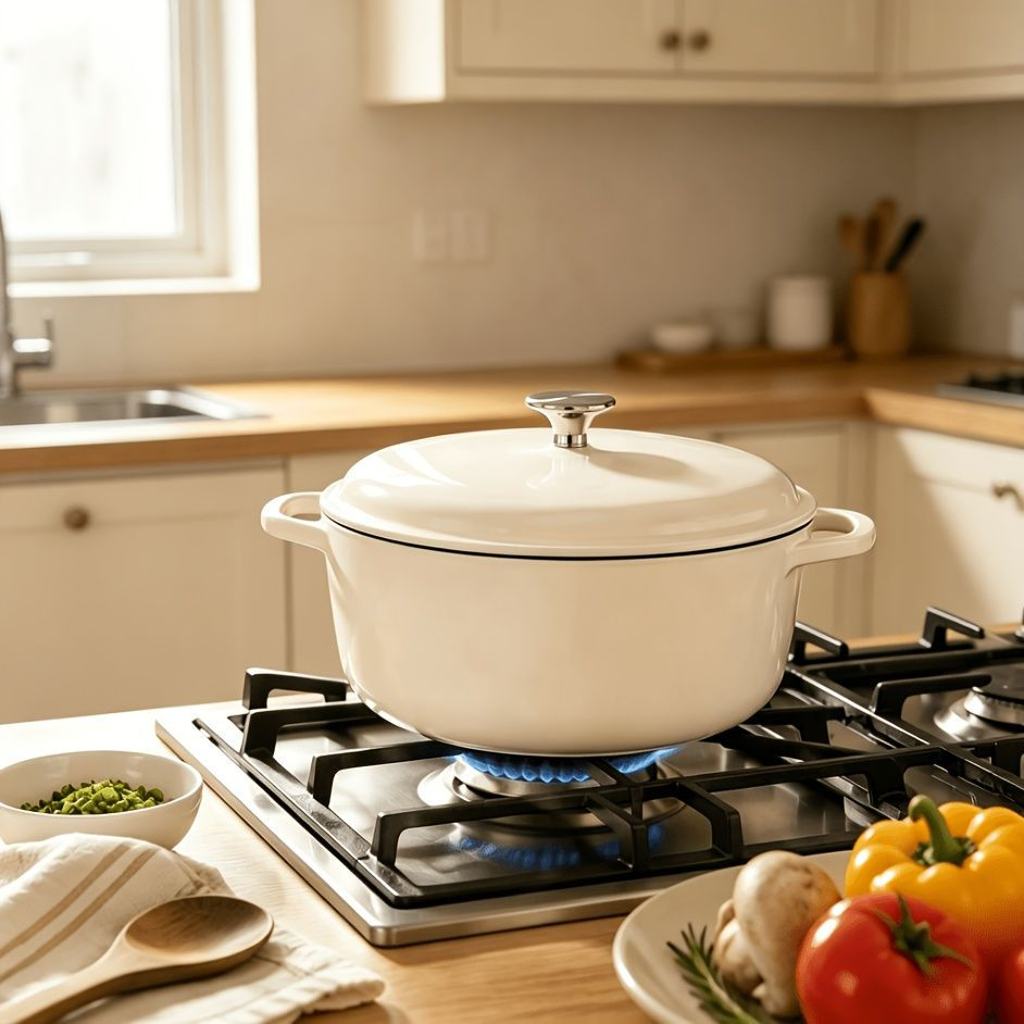 Miniatura: Oven-Safe 6-Quart Enamel Cast Iron Dutch Oven with Moisture-Sealing Lid