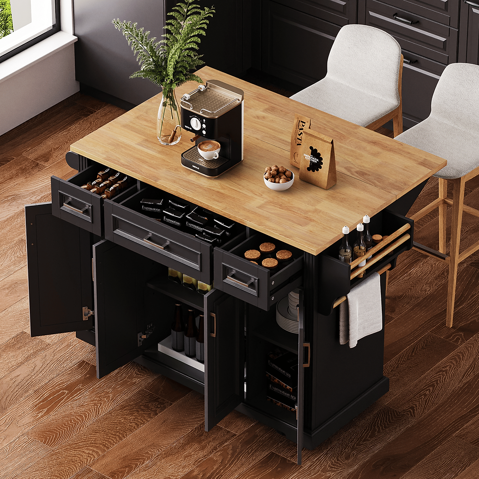Miniatyrbilde:  Large Kitchen Island with Rubber Wood Drop Leaf 54 inch