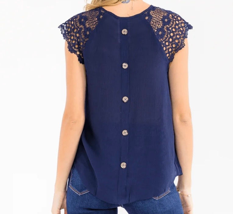 Thumbnail: Navy Crochet Button Back Top