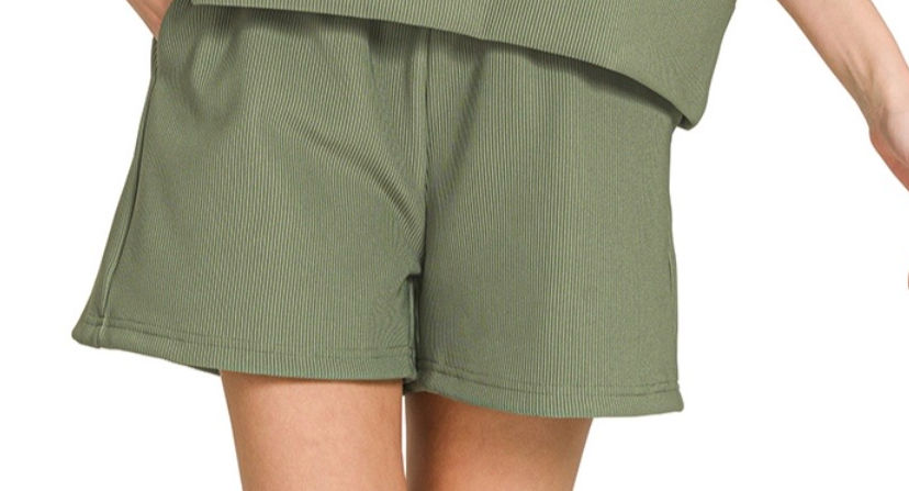 Lt Olive Ribbed Shorts