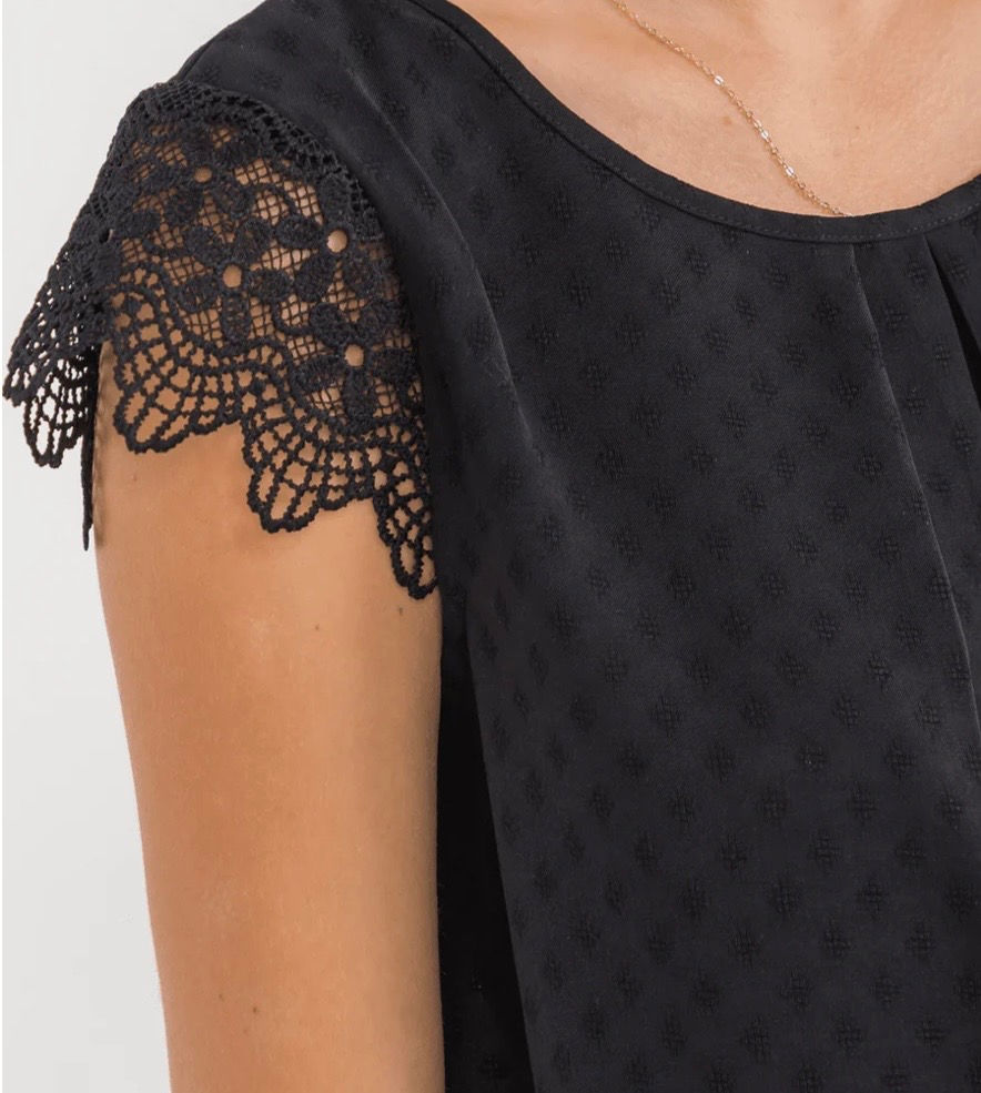 Thumbnail: Black w/Lace Crochet Sleeve