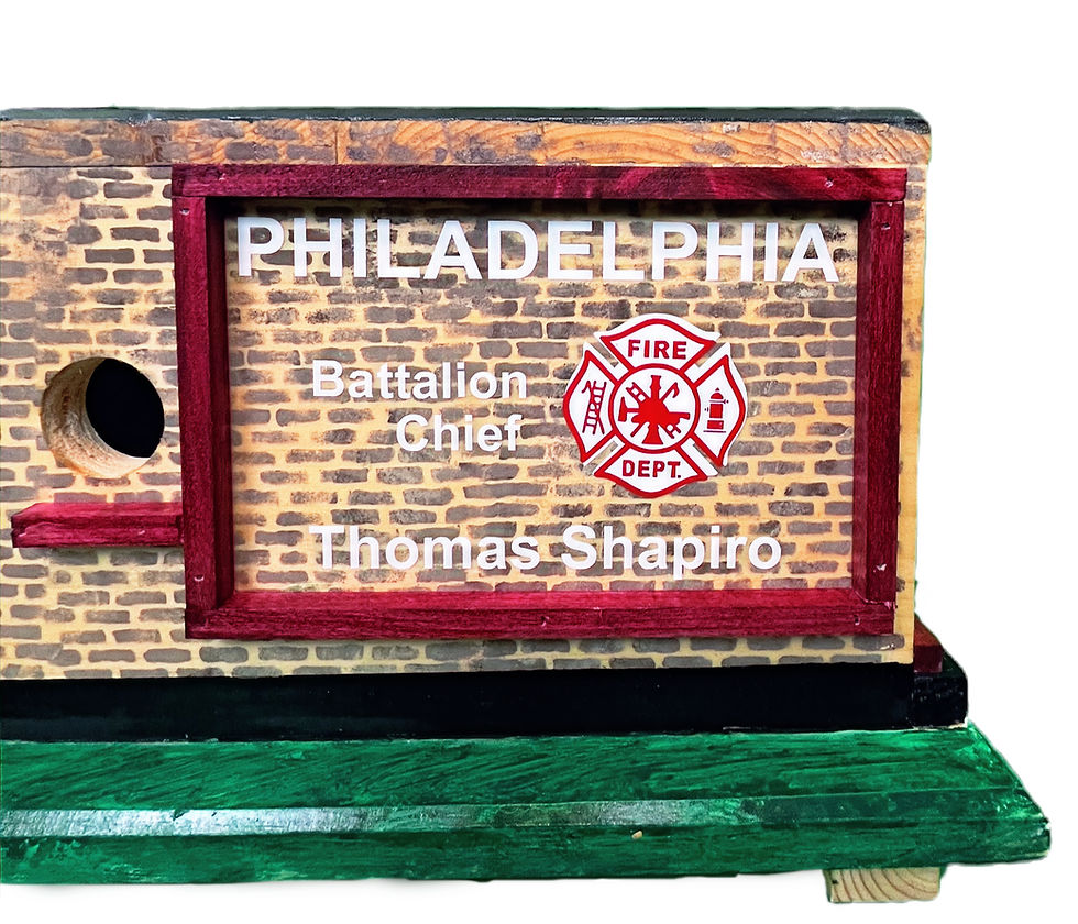 Thumbnail: Close up of back view: Handcrafted Battalion Chief Firehouse Birdhouse