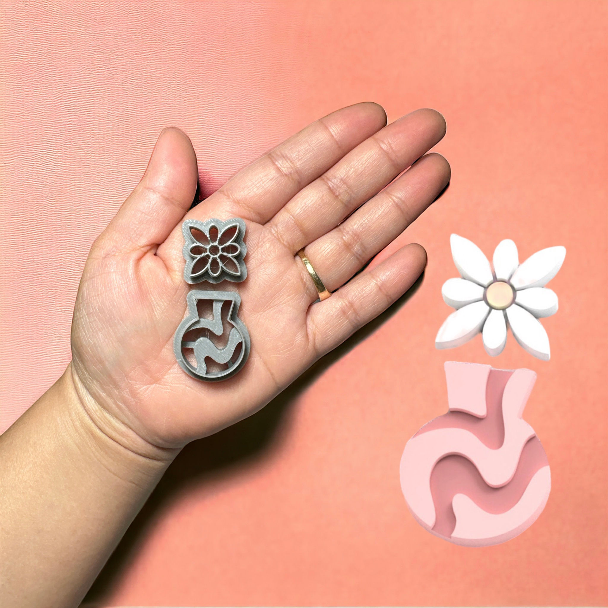 Spring Flower Vase E Clay Cutter, Floral Earring, 