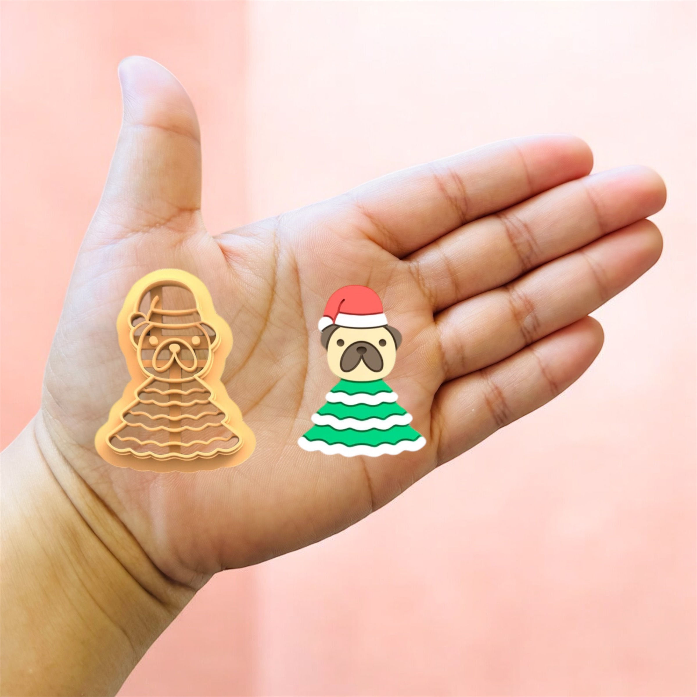 Pug In Christmas Tree Polymer clay cutter 