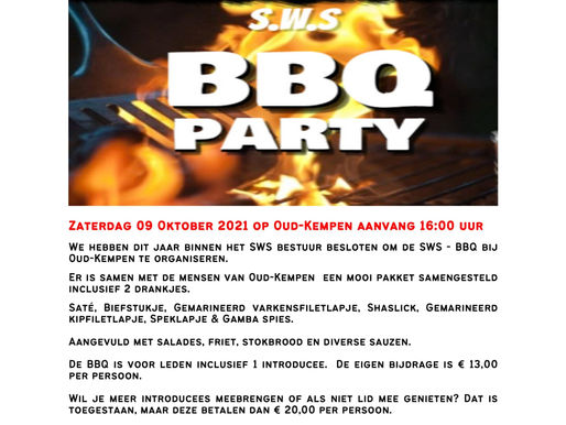 Herinnering SWS BBQ Za 9/10 - 16:00 uur