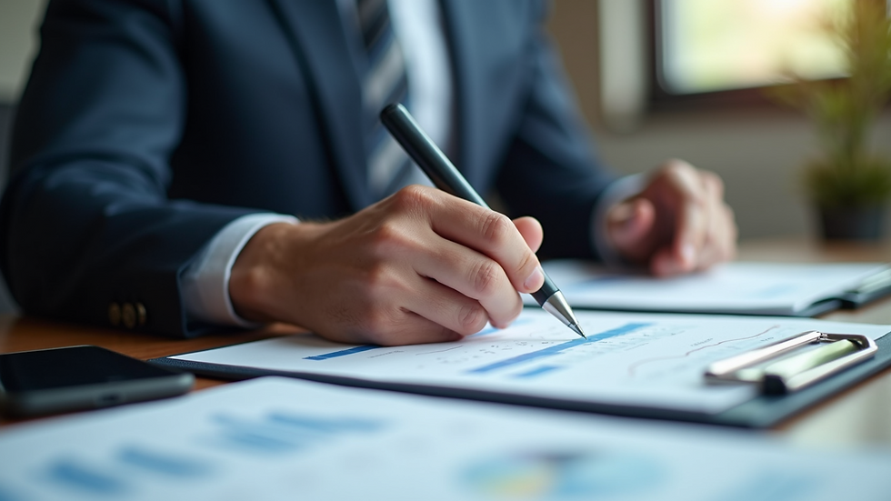 Vue d'un entrepreneur examinant des documents financiers