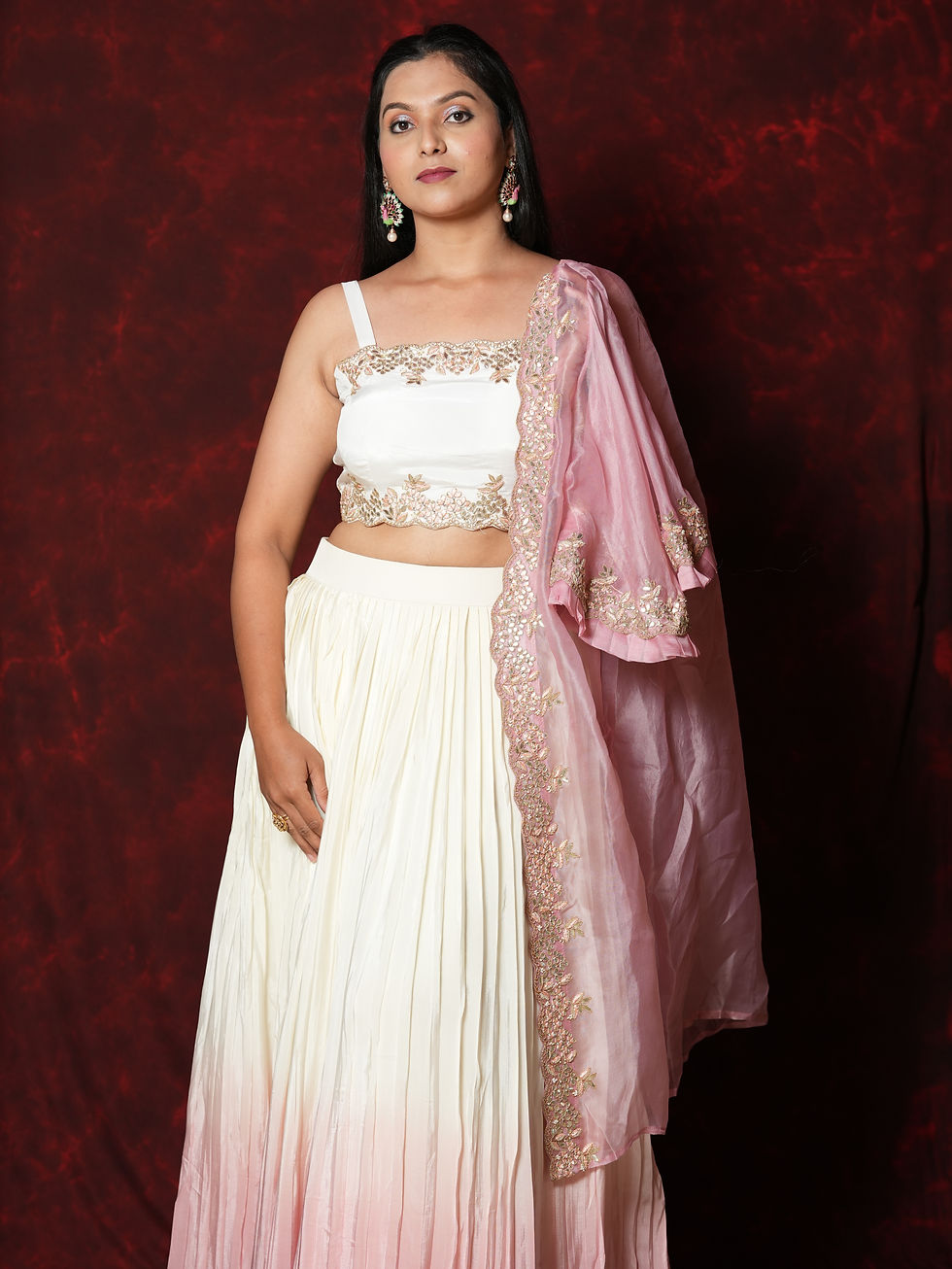 Thumbnail: Blush Pink Organza Embroidered Jacket Layered Suit Set