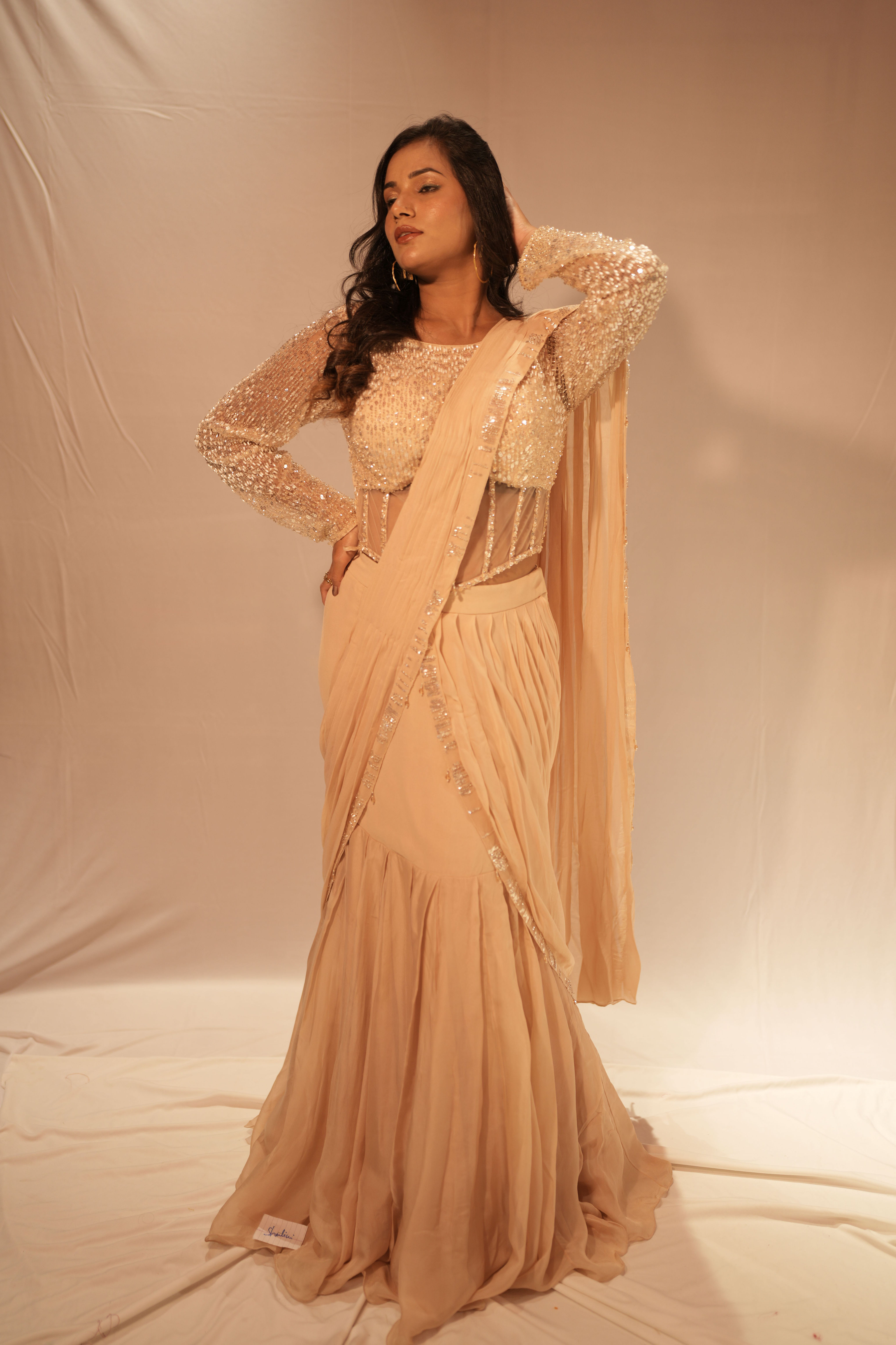 Champagne Sequin Corset & Draped Skirt