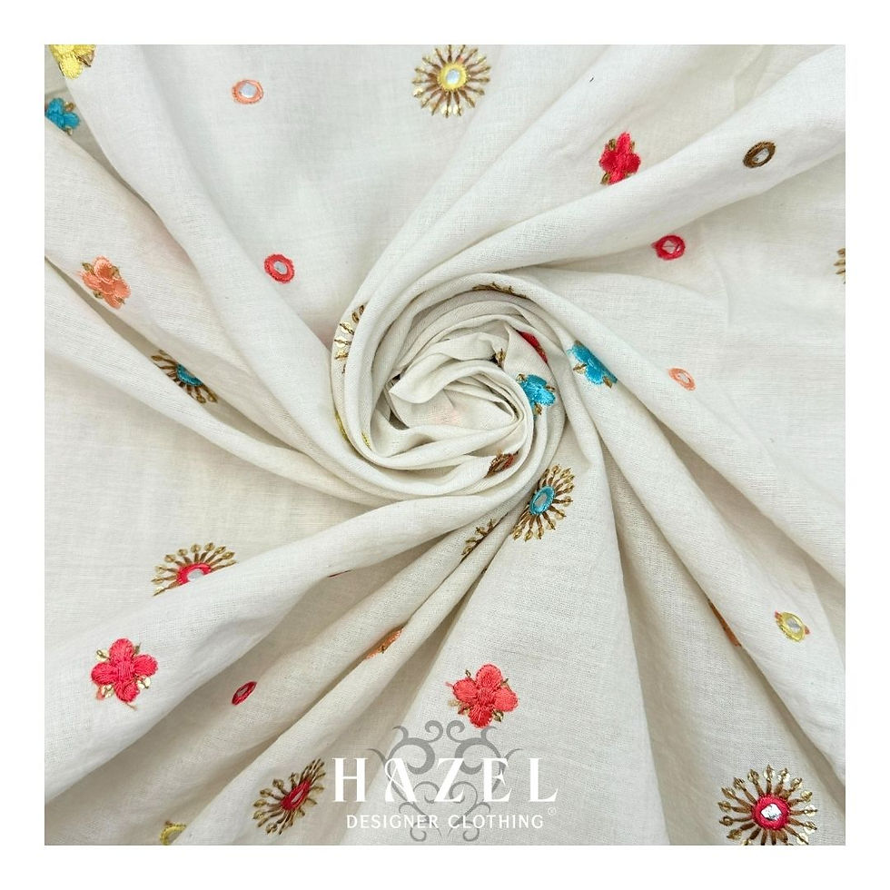 Thumbnail: Beige Cotton Fabric with Multicolor Thread & Mirror Work
