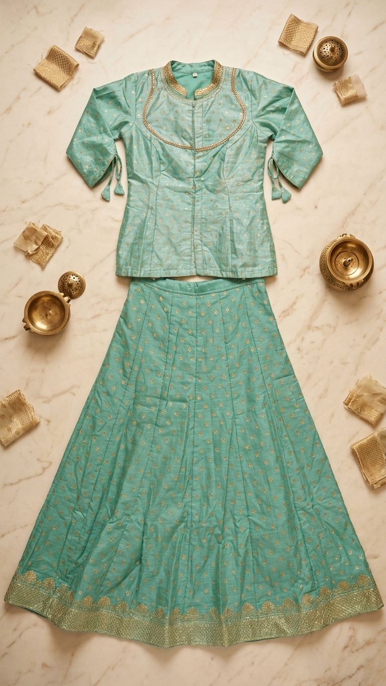 Thumbnail: Sea Green Banarasi Print Peplum Jacket Skirt Set